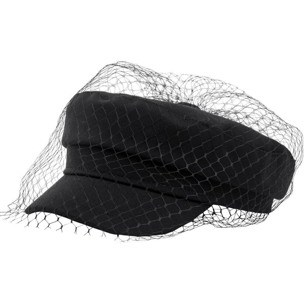 🔥 Sajuzen PU Leather Fiddler Cap Women Black Veil Casual Baker Boy Captain Hats